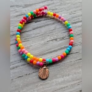 Colorful Beaded Bracelet with Seashell Charm